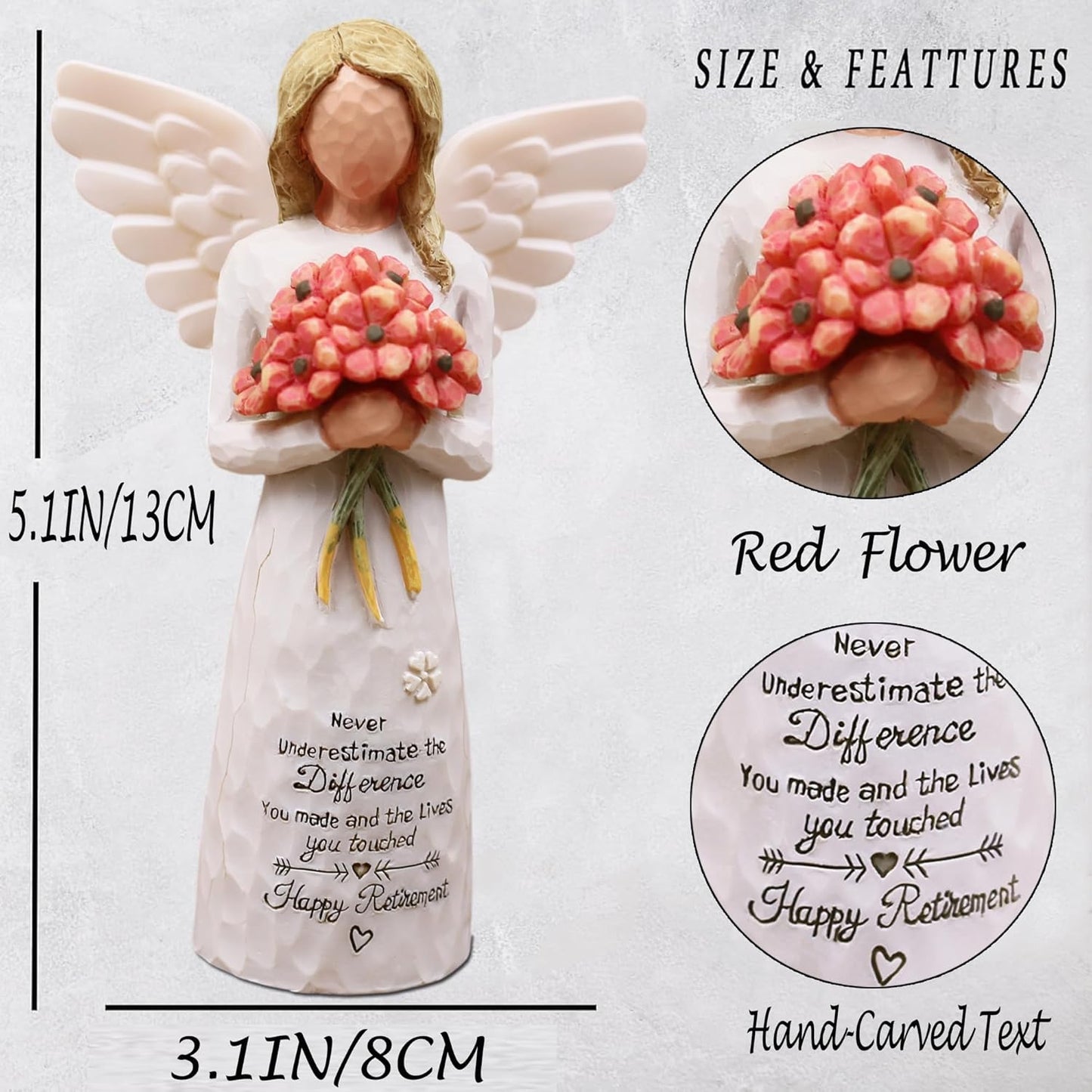 AUKEST Retirement Gift for Woman - Retirement Party Decorations, Retirement Gifts for Women, Coworker Leaving Gifts for Women, Retirement Decorations - 5.1” Angel Figurine (Red)