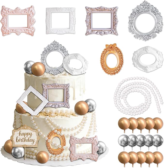 Photo Frame Cake Topper Custom Cake Topper, Vintage Ornate Frames for Birthday Wedding Party