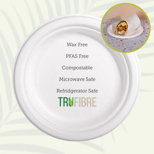 7" Paper Plates, Compostable Bagasse Food Container, Disposable, Microwave Safe for Lunch, Dinner, Party, Supplies, Events, Bulk, 125 Pack