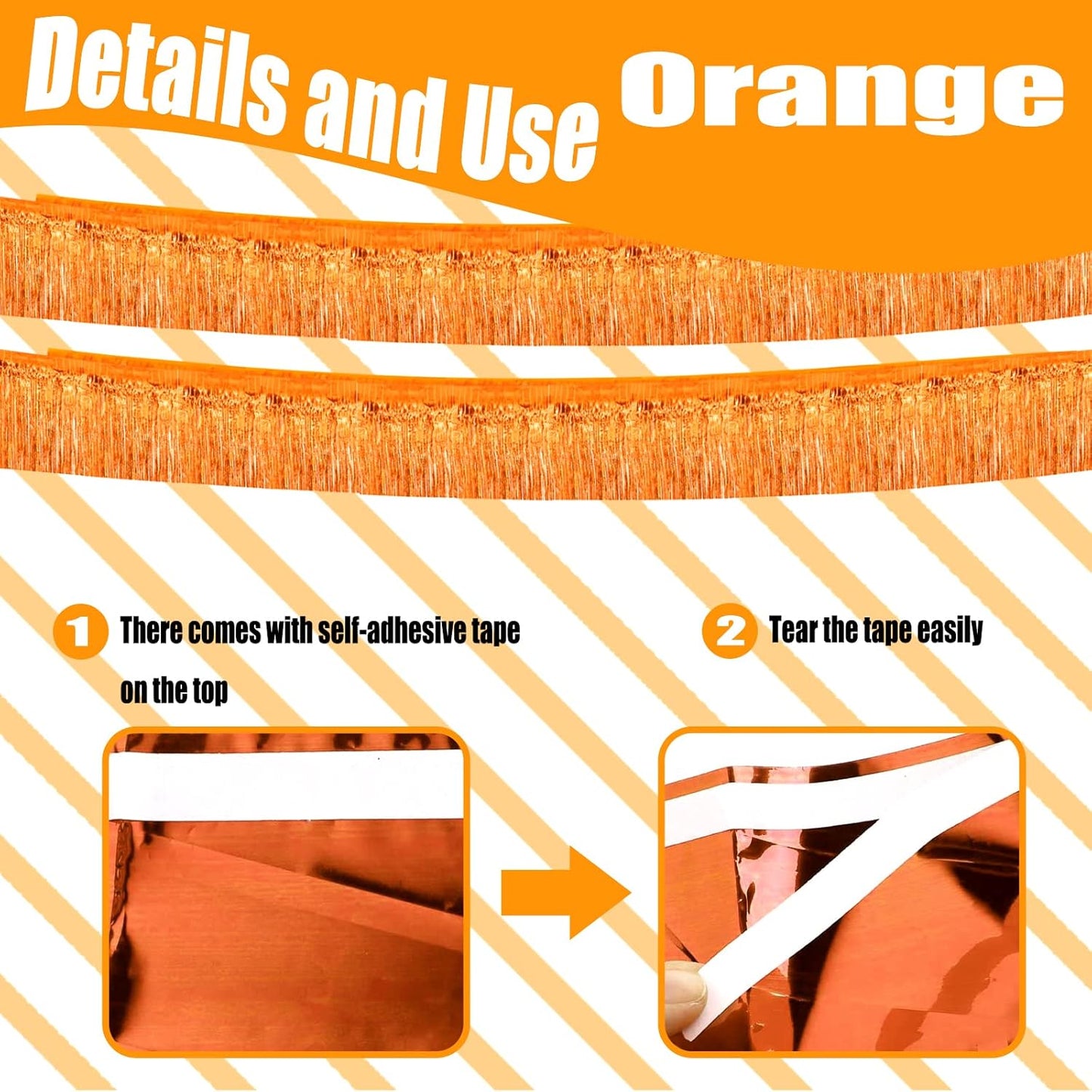 6 Pack 10 Feet Foil Fringe Garland Metallic Tinsel Streamers Banner Wall Hanging Curtain Backdrop Banner for Parade Floats, Valentine's Day, Wedding, Birthday, Mardi Gras Party Decorations(Orange)