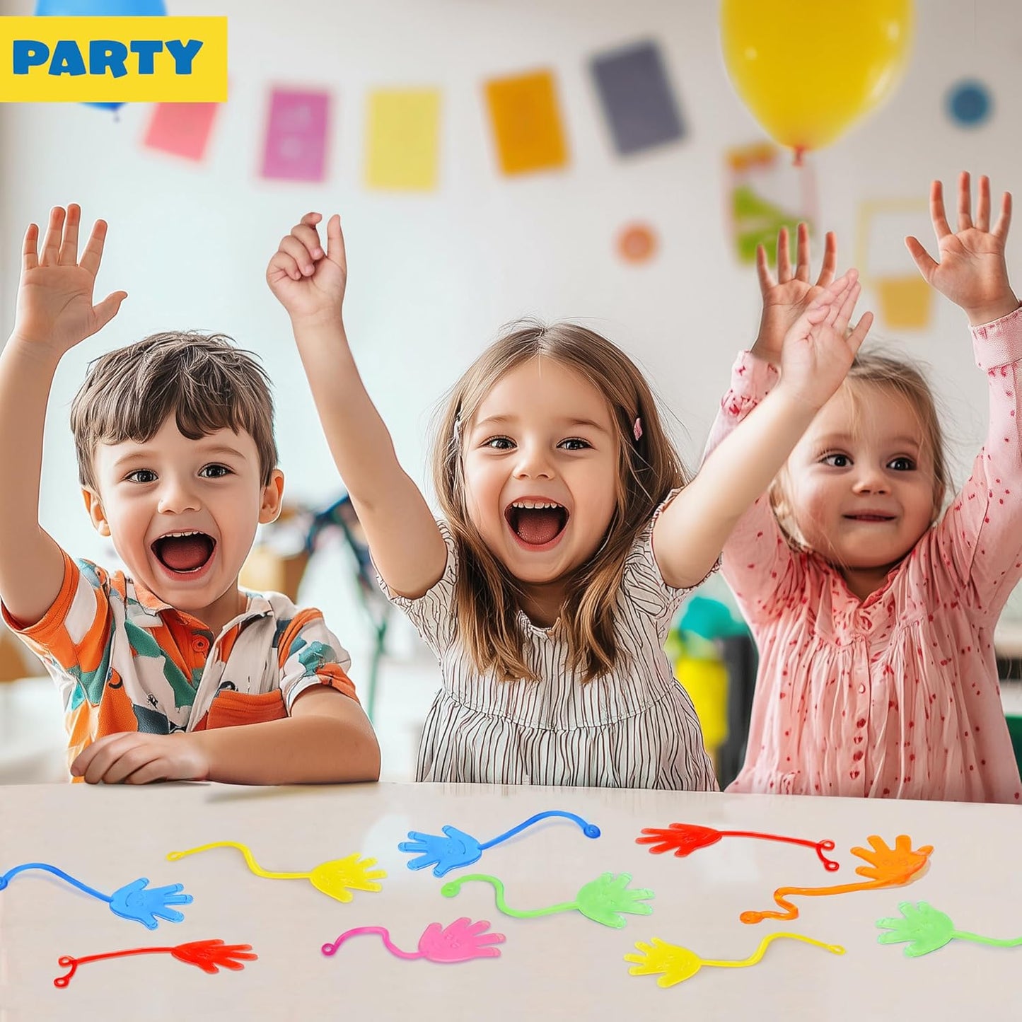 JOYIN Large 24Pcs Sticky Hands Party Favors, Party Table Favors Set for Kids, Holiday Traditions, Classroom Treasure Box Carnival Prizes Bulk Pinata Stuff Glitter Toys, Halloween goodie bags