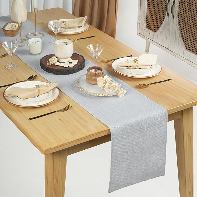 RAJRANG Jute Table Runner Long Rise Grey Burlap Table Runners for Dining Table, Kitchen, Party, Wedding, Rustic and Fall Décor Pack of 2 – 12x72 Inch