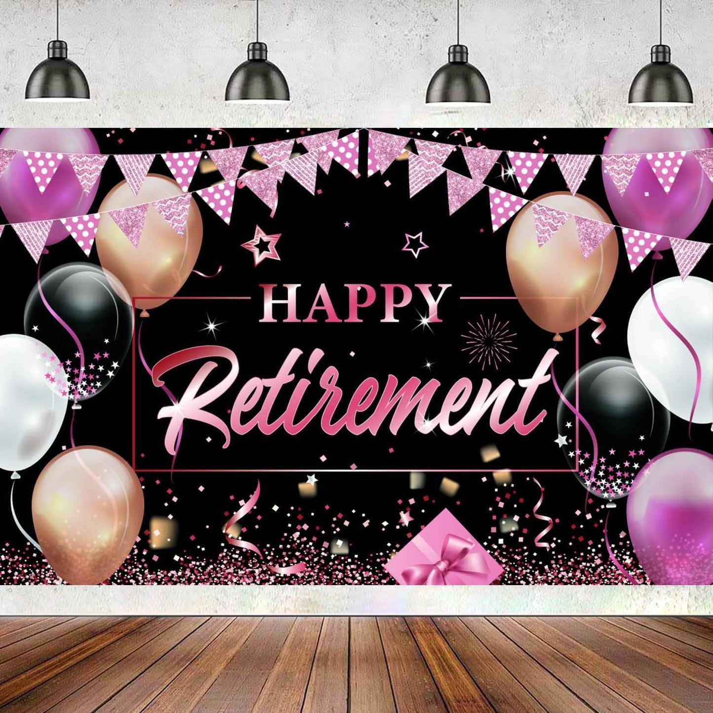 Happy Retirement Party Decorations for Women, Rosegold Banner, Star Coffee Pennant, Hanging Swirl, Latex Balloons, 70*43" Backdrops,108*54" Tablecloths, Cupcake Topper, Crown, Retired Sash