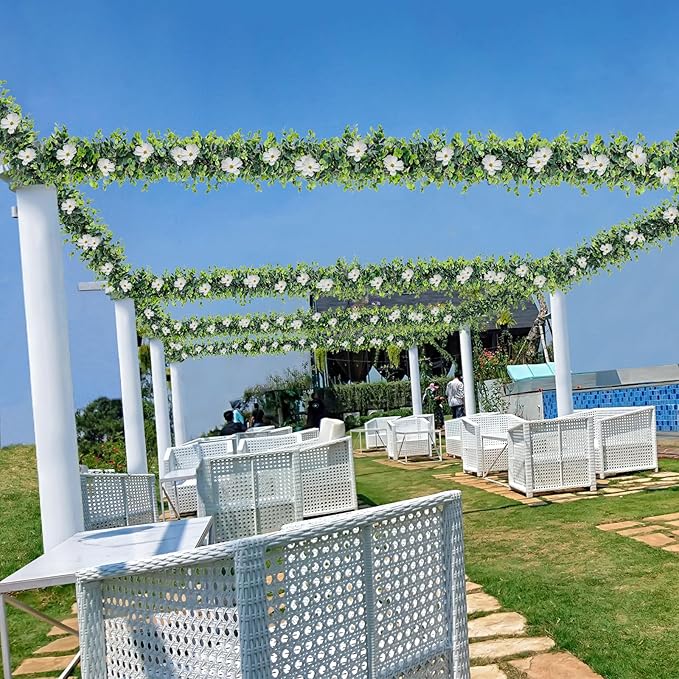 Vines Faux Eucalyptus Garland Plant, Artificial Vines Hanging Eucalyptus Leaves Greenery Garland for Wedding Backdrop Arch Wall Decor Fake Vines,Leaf 5.9 FT UV Indoor Outdoor(2 Pack)