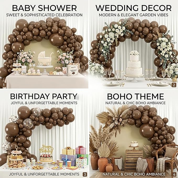 99Pcs Dark Brown Balloon Arch Kit - 18/12/10/5 inch Retro Coffee Tan Latex Balloons for Boho Birthday, Bear Baby Shower, Wedding, Thanksgiving