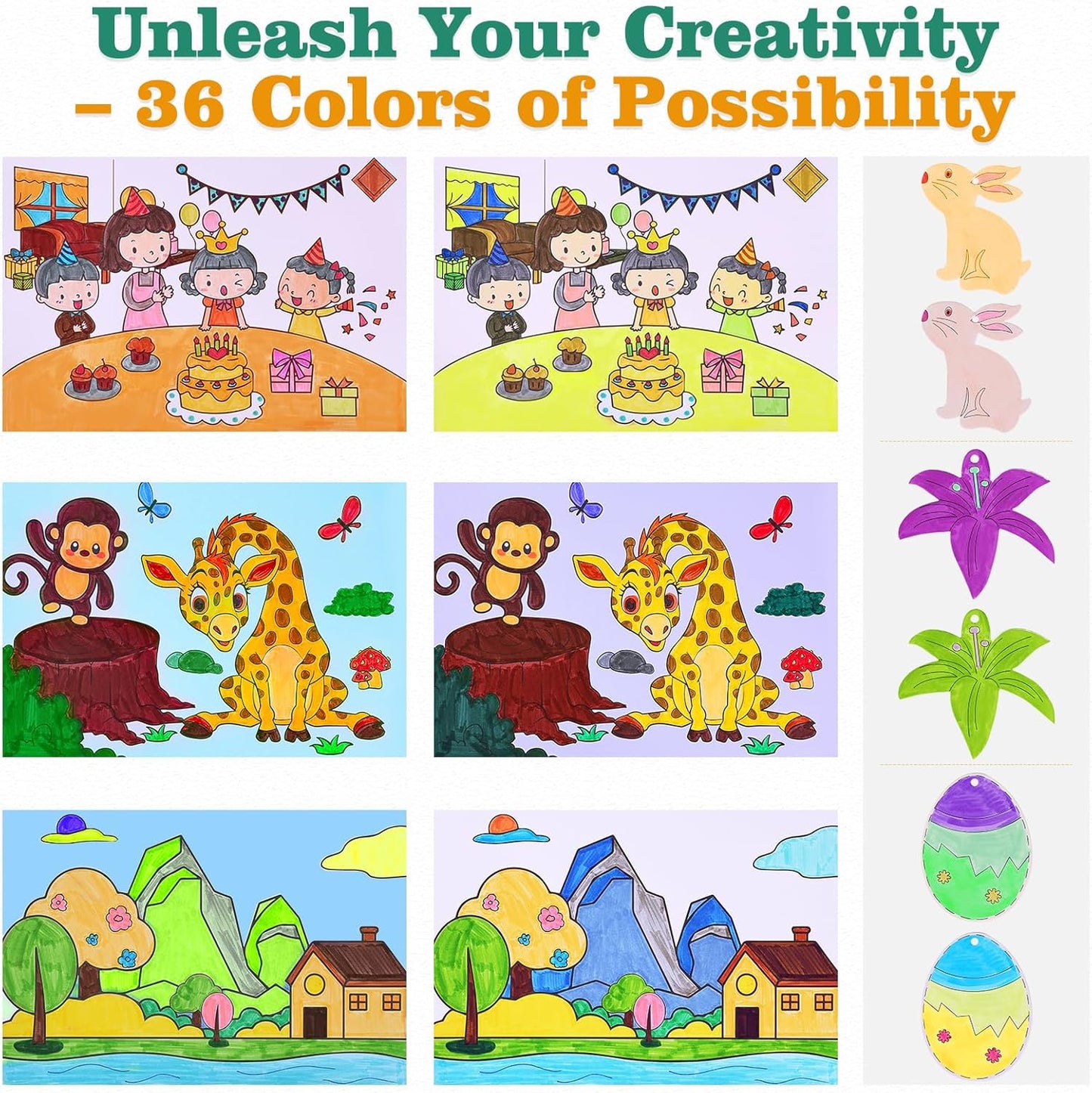 Easy Creative Coloring Book Set for Kids & Adults with 30 Patterns, 36 Color Markers, 10 Hangable Coloring Cards & 5 Premium Blank Watercolor Papers - Arts and Crafts Gift for Relaxation