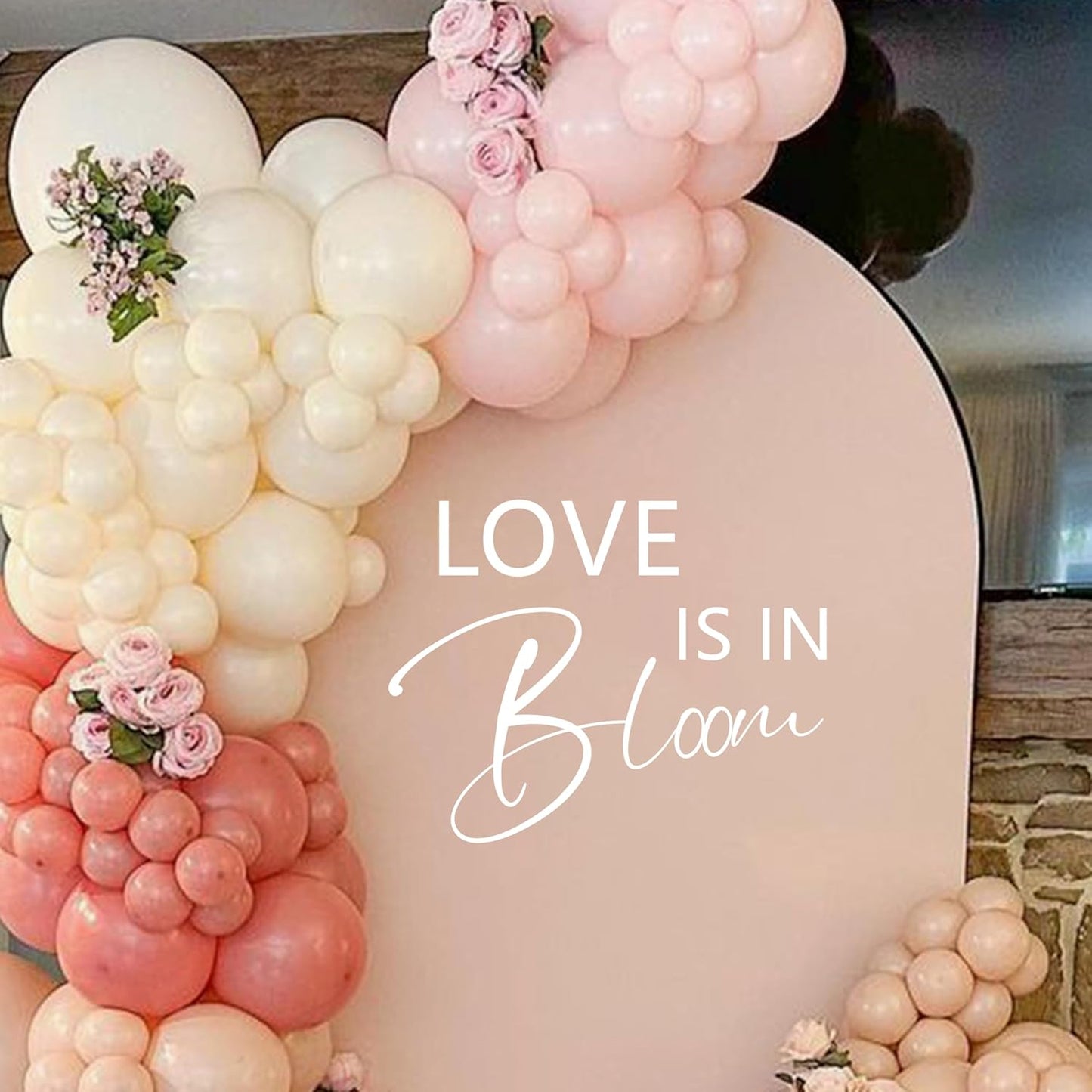 Love is in Bloom Bridal Shower Decal Sign - Engagement Valentine Decorations for Balloon Arch Wedding Party Decoration (White)