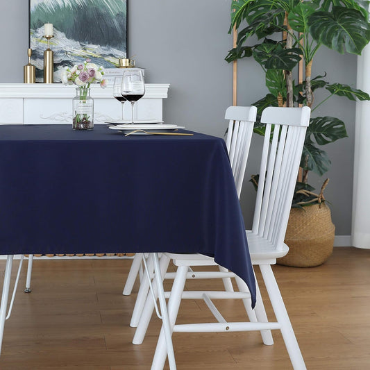 FOLINS&HOME Navy Blue Rectangle Tablecloth 90 x 132 Wrinkle Free Waterproof Polyester Table Cloths, Spillproof Heavy Duty Washable Table Cover for Party, Banquet, Wedding, Indoor - Rectangular/Oblong
