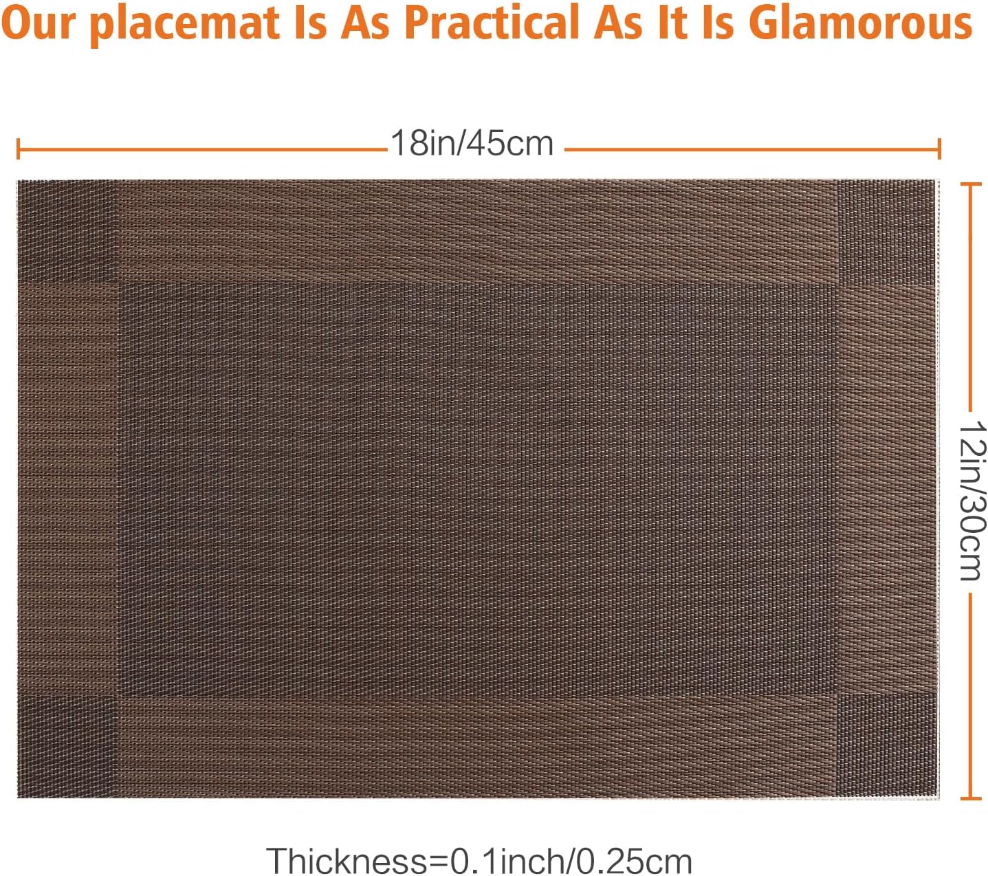 Placemats Set of 12,Washable,Heat and Stain Resistant Indoor/Outdoor Place mats,Vinyl Woven Non Slip Table Mats for Restaurant Table Protection,PVC Placemats(Brown,12PCS)