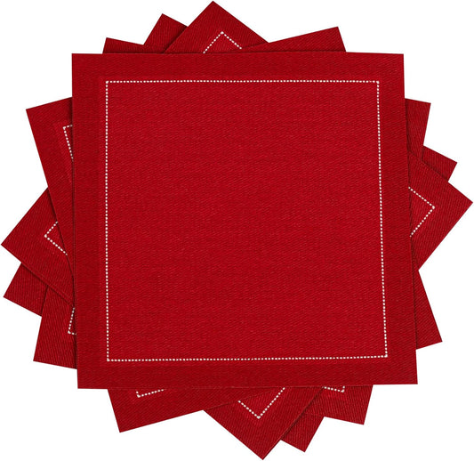 Five Star Cocktail Napkins, 50 Luxury Cotton Disposable Cocktail Party Napkins, 4.5" x 4.5" for Home Bars, Game Nights, Beverages, Birthdays, Weddings & Holidays, Red