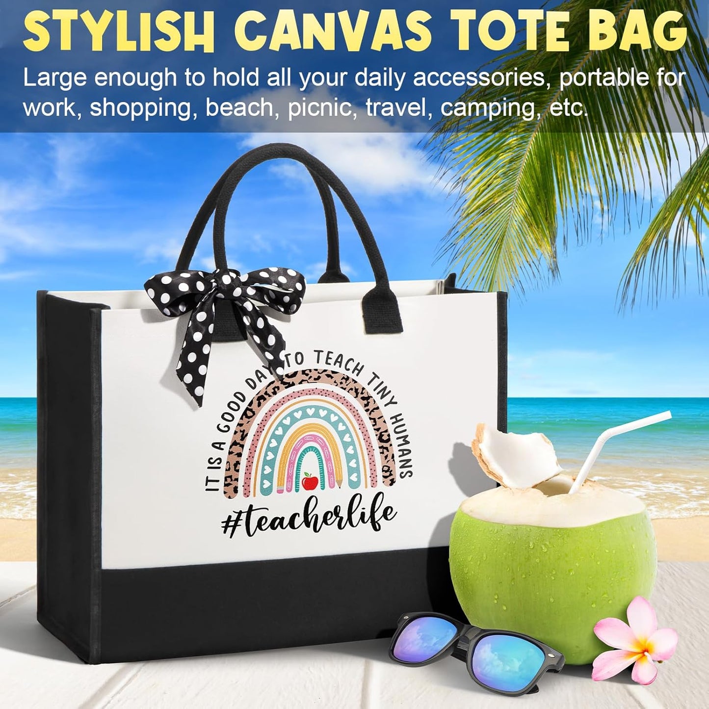 Best Teacher Christmas Appreciation Gifts for Women, End of Year Teacher Gifts from Student, Thank You Gift Basket Funny Daycare Teachers Unique Birthday Retired Gift for Teachers w/ Canvas Tote Bag