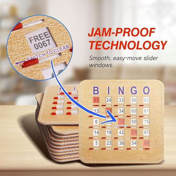 GSE Games & Sports Expert Shutter Bingo Cards, Finger-Tip Shutter Slide Bingo Cards, Easy-Read Large Print Bingo Cardboard with Sliding Windows