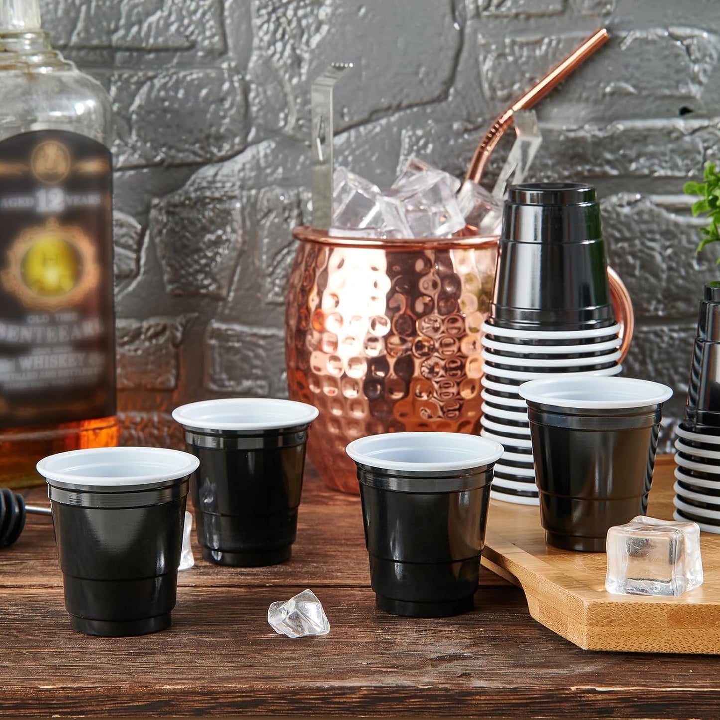 Lilymicky 600 PACK 2 oz Plastic Shot Glasses, Mini Black Disposable Shot Cups for Parties, Carnivals, and Any Events