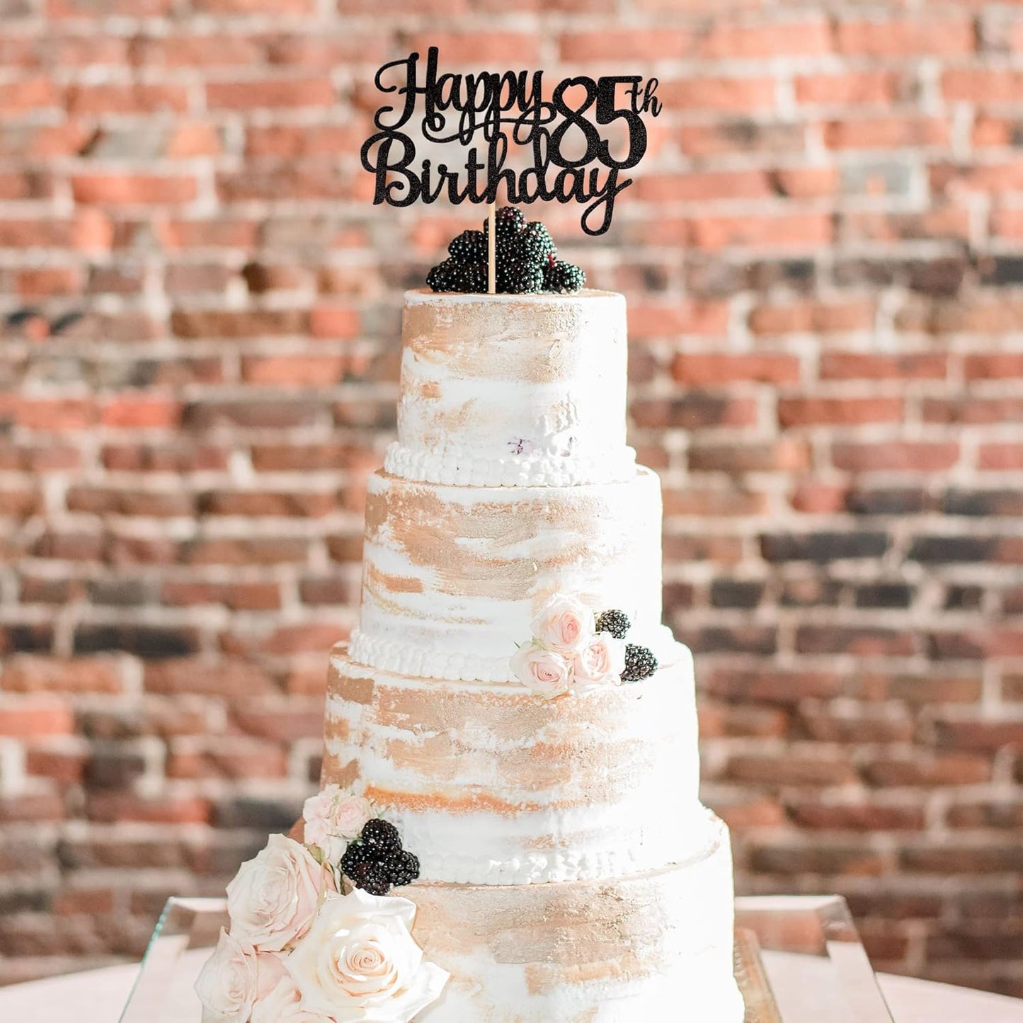 1 PCS Happy 85th Birthday Cake Topper Glitter Cheers to 85 Years Birthday Cake Pick 85 Fabulous Cake Decoration for Happy 85th Birthday Theme Party Decorations Supplies Black