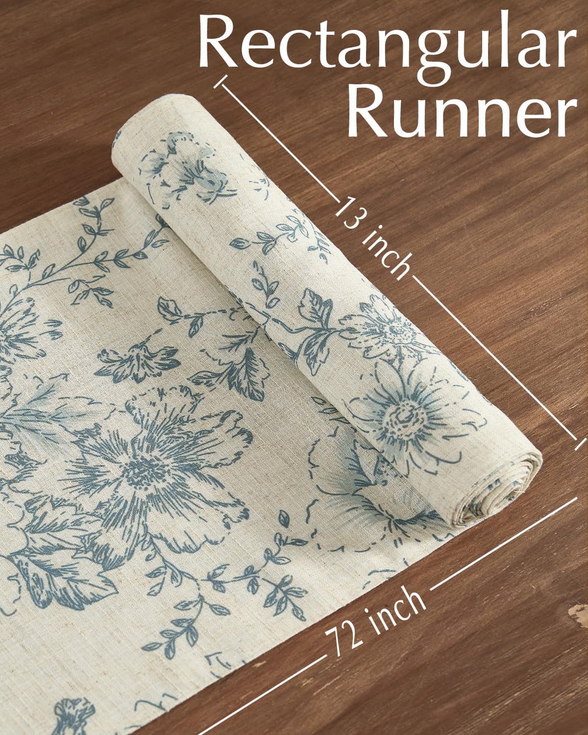 jinchan Floral Linen Table Runner for Kitchen Farmhouse Table Cloth with Blue Flower Print 13 x 72 Inch Beige Linen Blend Cloth for Kitchen Dining Table Indoor Outdoor Decor 1 Panel