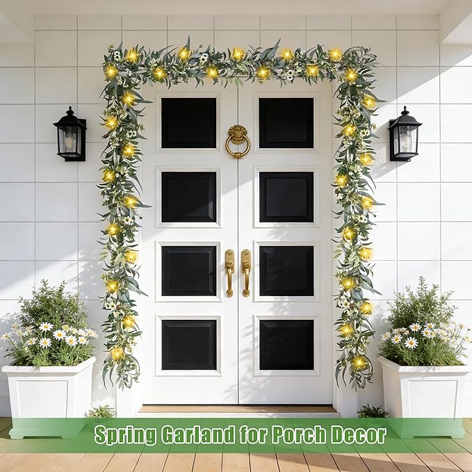 Artgar Olive Garland with Lights - 6 Ft Eucalyptus Garland with Timer 30 Fairy Lights, Artificial Greenery Olive Leaf Vine Garlands for Indoor Outdoor Wedding Arch Backdrop Table Spring/Summer Decor