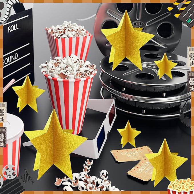 70 Pcs Star Centerpieces for Movie Night Party Decorations 3D 2025 Graduation Table Decor 3 Sizes 8" 5" 3" Red Carpet Film Show Theme Birthday Party Back to School Table Decor （Gold）