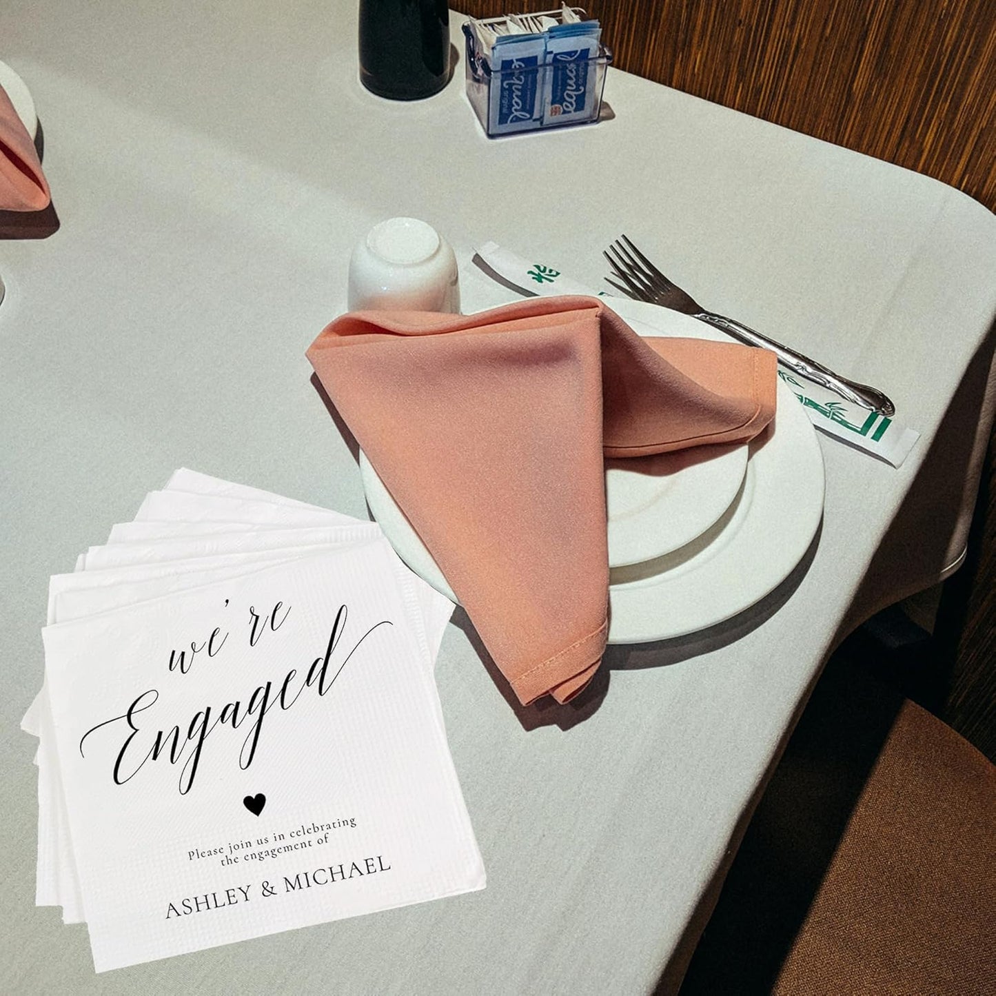 Luxury Custom Pack 15pcs We're Engaged Wedding Napkins, Engagement Decorations for Party, Custom Wedding Napkins, Engaged Party Napkins, Engagement Beverage Cocktail Luncheon Dinner Napkins 5