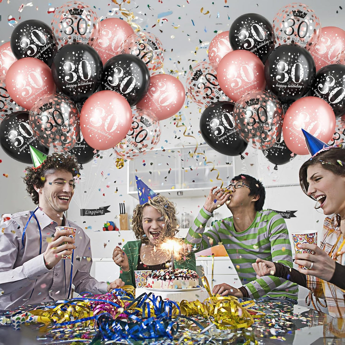 30th Birthday Balloons Rose Gold for Women, Pack of 15 Happy 30th Birthday Party Decorations for Her, Black Rose Gold 30th Balloons for Age 30 Years Old Birthday Celebration Party Decorations Supplies