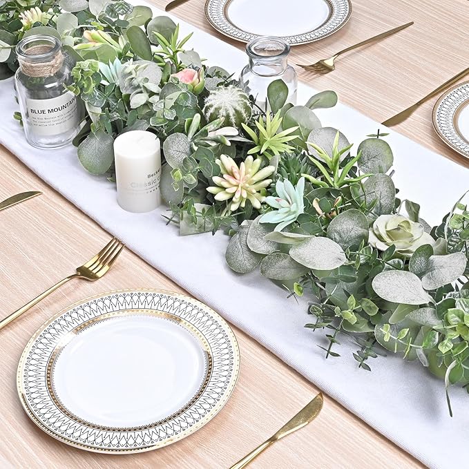 Dolicer 4 Packs 6FT Artificial Eucalyptus Garland, Faux Greenery Garland Hanging Fake Silver Dollar Eucalyptus Leaves Vines for Wedding Backdrop Arch Table Wall Party Home Decor