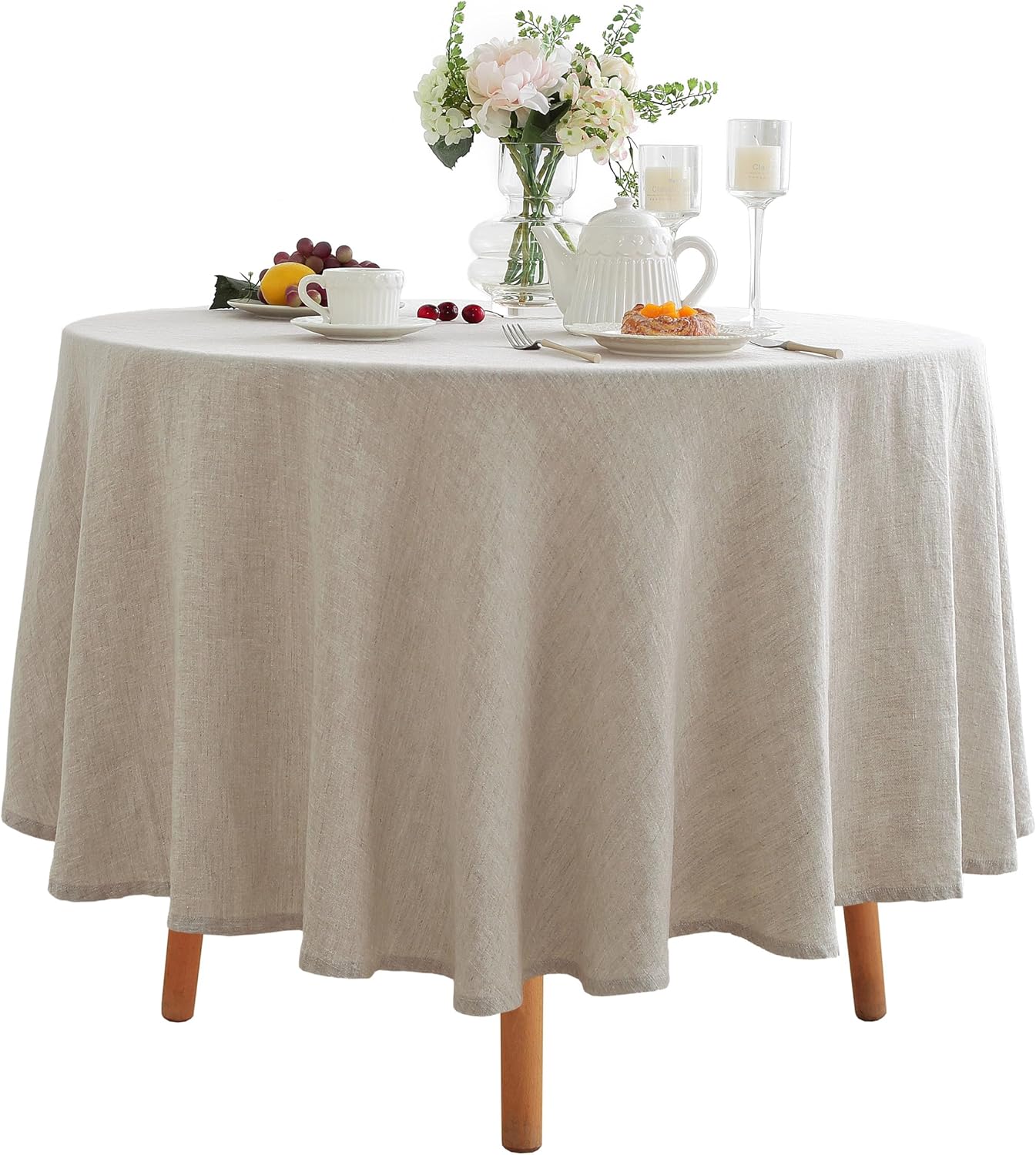 Linen World Linen Tablecloth,100% French Linen Round Tablecloth 90" Inch,Washable Natural Tablecloth for Dining,Outdoor,Weddings and Restaurants,Decorative Thanksgiving Christmas