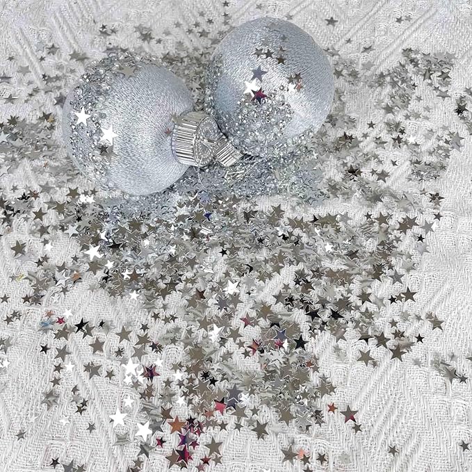 WEIKA 60g Star Confetti Glitter Star Table Confetti, Metallic Foil Star Glitter, Table Decorations for Party Wedding birthday graduation Decorations(Silver Set, 10mm and 6mm)