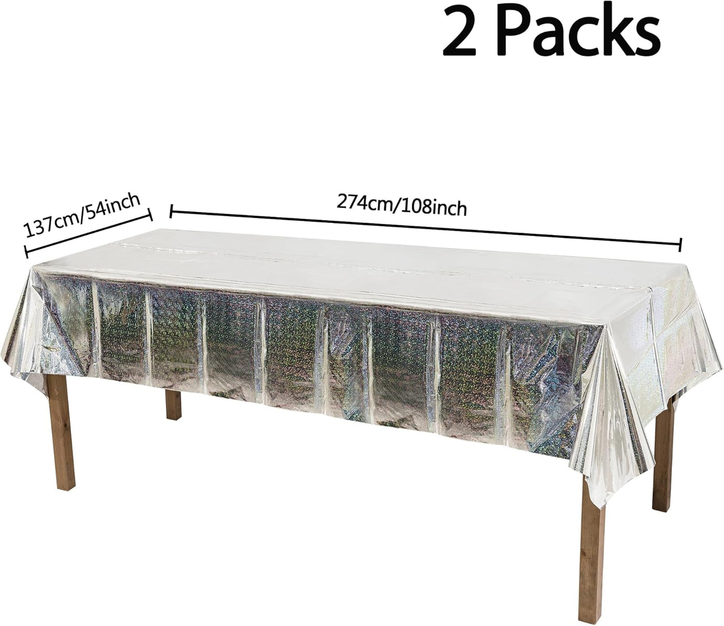 GREATRIL Party Table Cover Disposable Silver Table Cloths for Birthdays Ceremony Party Decorations Rectangle Tablecover 54'' x 108'' - 2 Packs