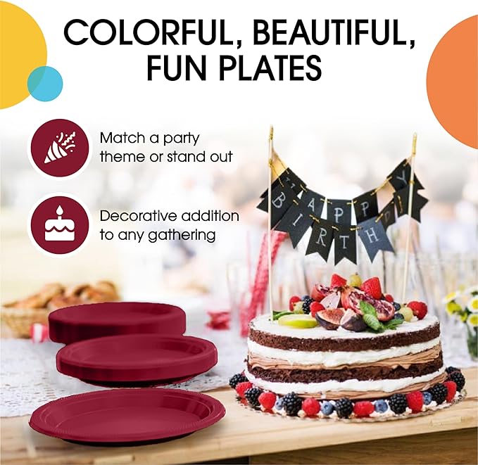 Exquisite Party Solids Burgundy Plastic Plates For Party Supplies 10" Burgundy Disposable Plates Heavy Duty 50 Pcs Plastic Dinnerware Sets Heavy Duty 350 GSM Disposable Dinnerware Set
