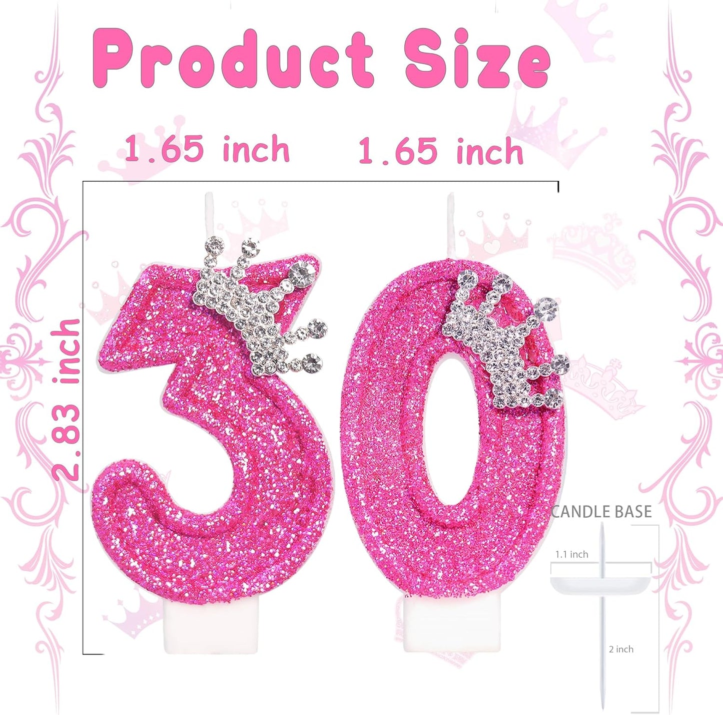 Birthday Candle for Cake, Crown Rose Number Candles, 2.76 inch Number Happy Birthday Candle, Cake Topper Decoration for Birthday Party (Number 30)