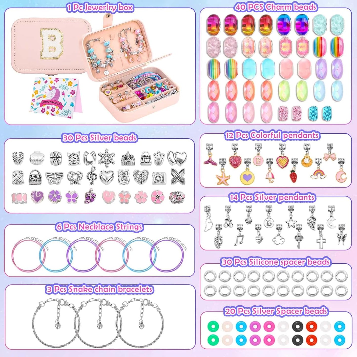 Charm Bracelet Making Kit with Jewelry Box Charm Beads for Jewelry Making DIY Bracelet Craft Kit for Birthday Gifts Valentine Christmas