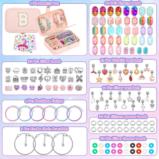 Charm Bracelet Making Kit with Jewelry Box Charm Beads for Jewelry Making DIY Bracelet Craft Kit for Birthday Gifts Valentine Christmas