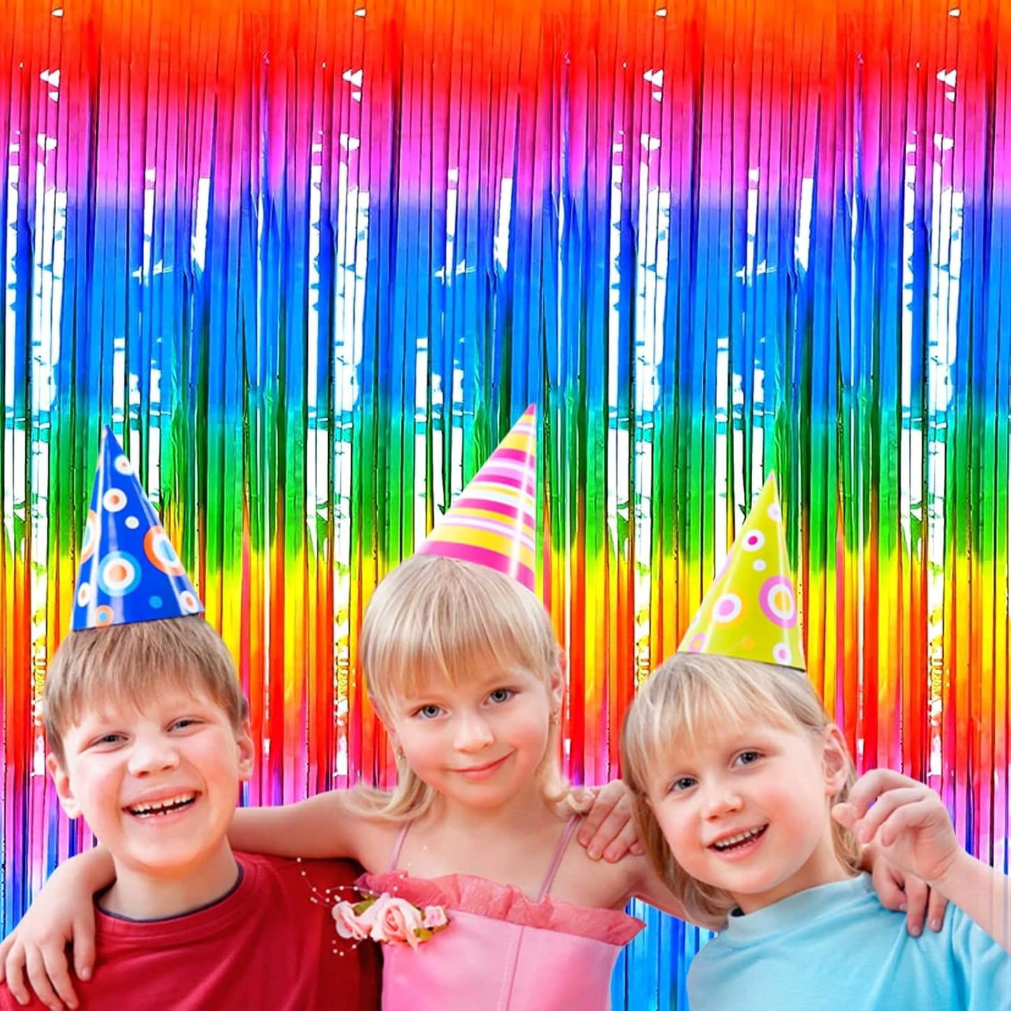 4 Pack Macaron Dark Rainbow Foil Fringe Curtain Backdrop, 3.28Ft x 6.56Ft Streamers Curtains for Party, Photo Booth Props, Birthday, 2022 Graduation Decoration Supplies (dark 2)