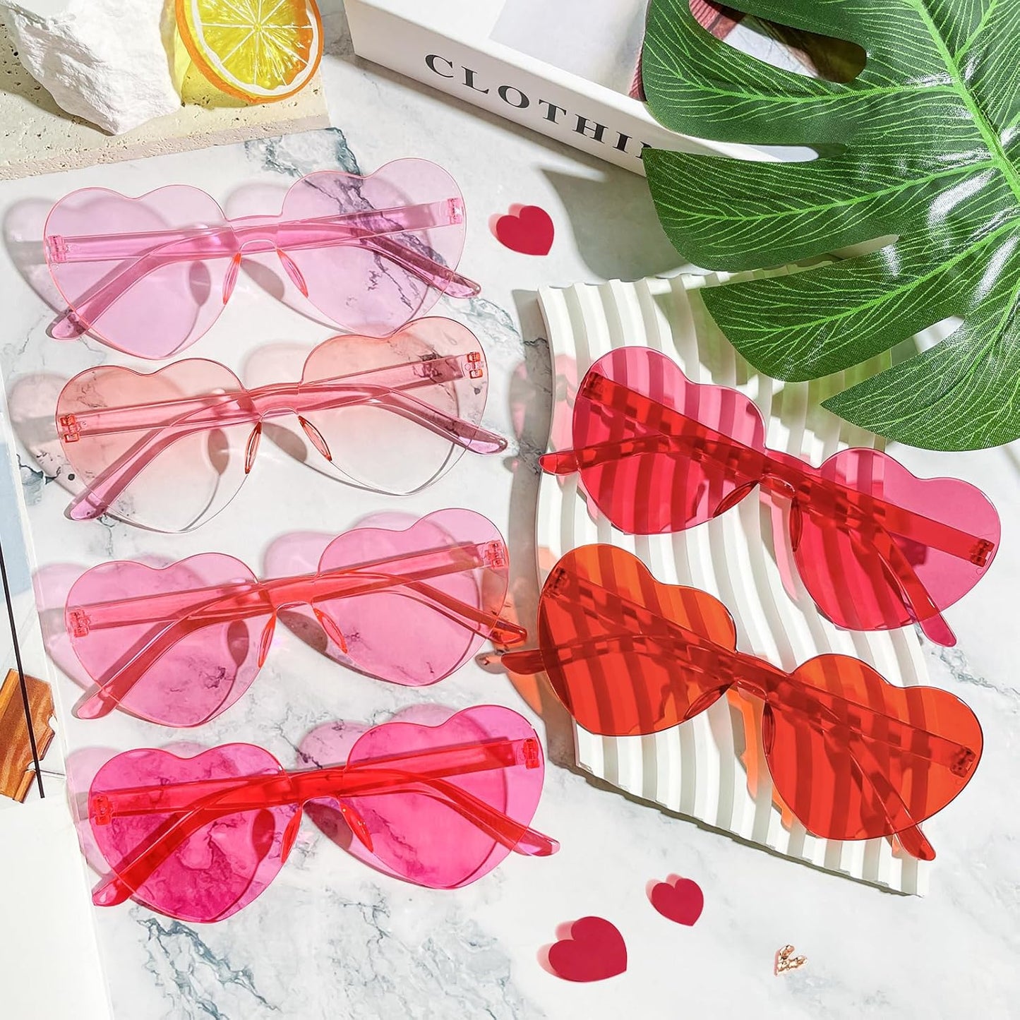 18 Heart Shape Rimless Sunglasses Transparent Candy Color Party Glasses Colored Eyewear for Women