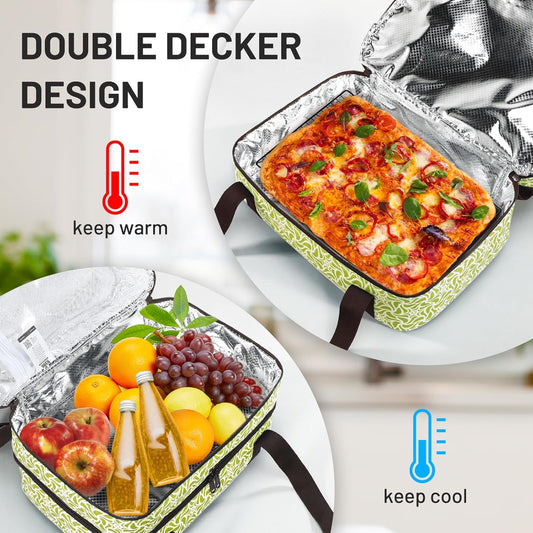 MIER Insulated Casserole Carrier Fits 9"x13" Baking Dishes/Foil Pans, Double Food Carriers Bag Thermal Holder for Hot or Cold Food Lasagna Lugger Potluck Parties Picnic Travel, Green