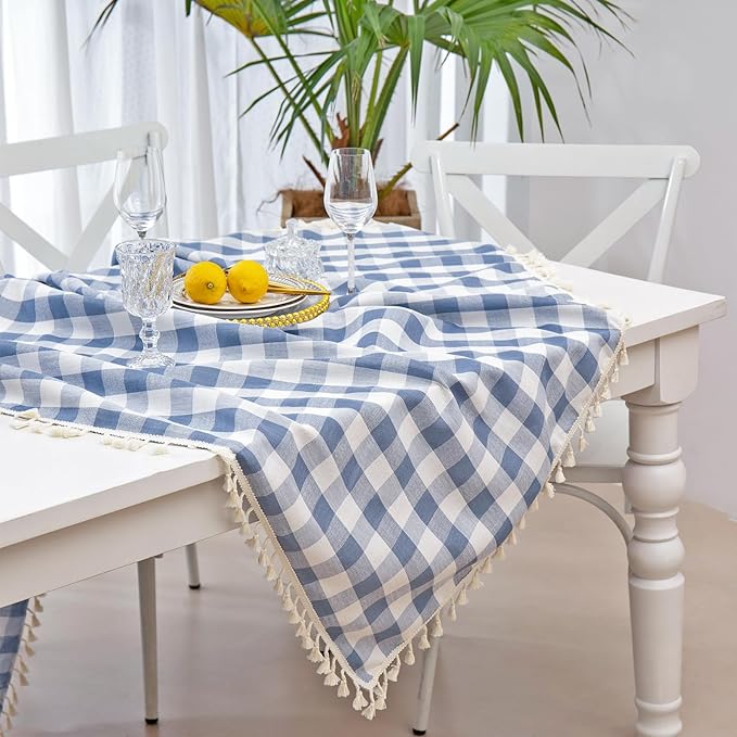 Buffalo Plaid Square Tablecloth-Cotton Blend Gingham Table Cloth for Kitchen Restaurant Farmhouse Spring Summer Holiday Decor (55x55 Inch,Blue)
