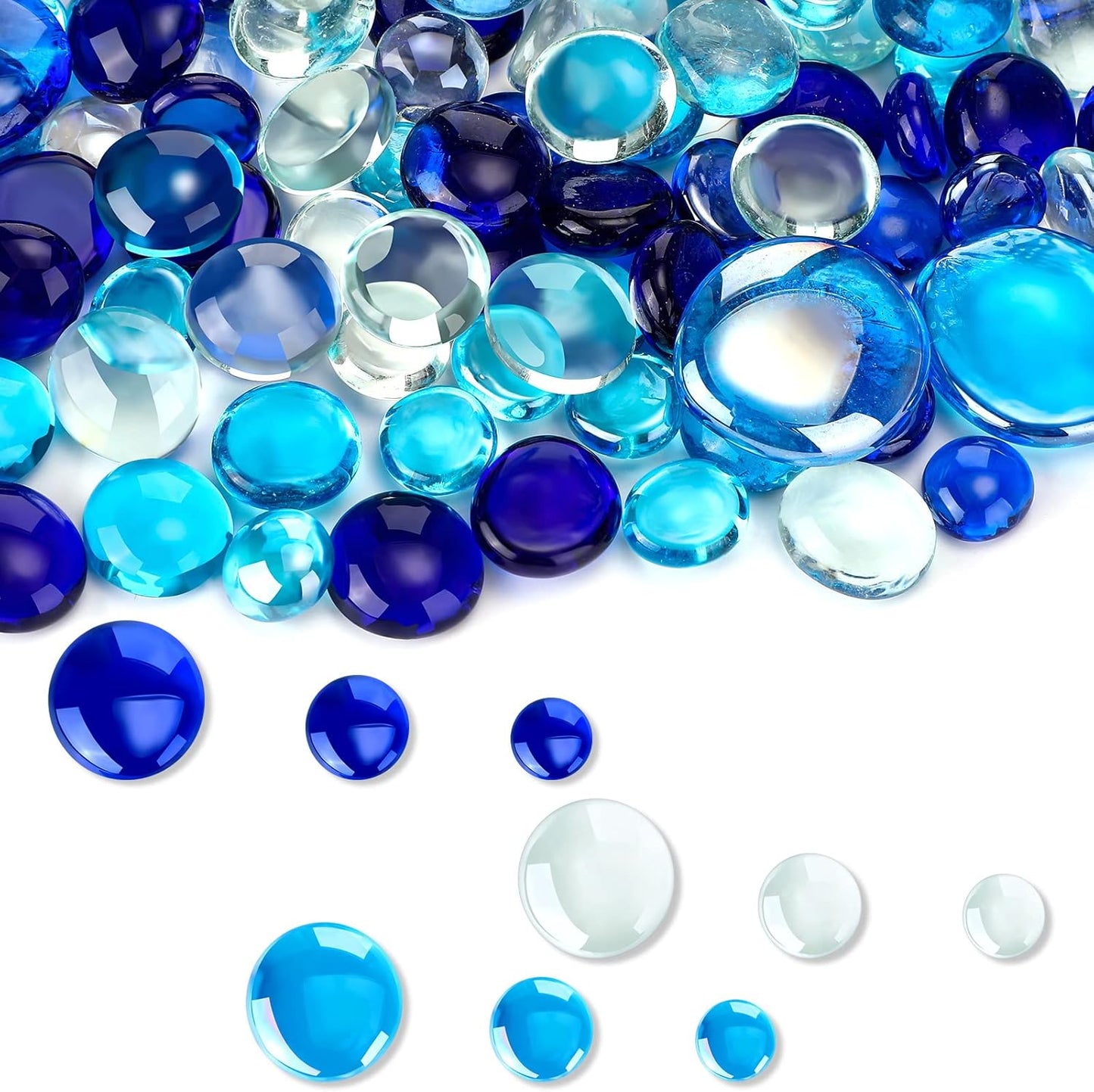 Honeydak 300 Pcs Flat Glass Marbles for Vases Glass Pebbles Floral Fish Tank Rocks for Vases Table Scatter Aquarium Decor (2.4LB) (Mainly Blue)