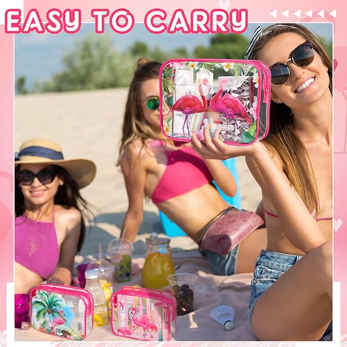 Cunno 6 Pcs Makeup Bags Gifts for Women Preppy Boho Smile Face Flamingo Clear Makeup Bags Cosmetic Transparent PVC Travel Toiletry Organizer for Birthday Party Favor(Flamingo Style)