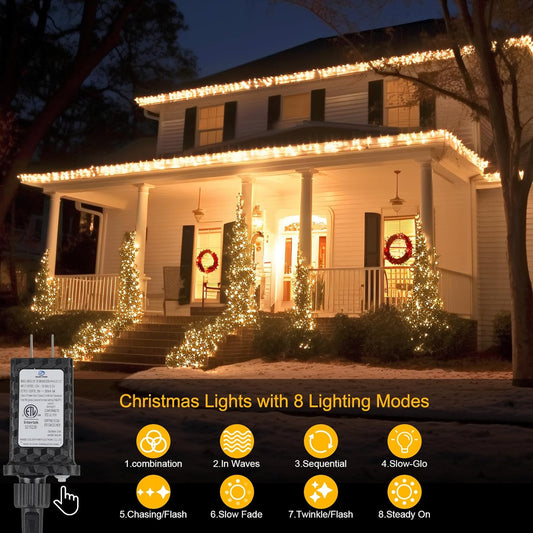 33 FT 100LEDs Christmas Lights Plug in,Outdoor Indoor Connectable Fairy Lights with Timer and 8 Modes,Christmas Tree Lights for Garden Party Wedding Christmas Decoration(Warm White)