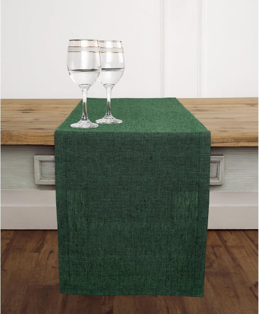 Solino Home Linen Table Runner 120 Inches Long - Athena, 100% Pure Linen Forest Green 14 x 120 Inch Table Runner for Dining, Fall, Autumn, Thanksgiving, Christmas