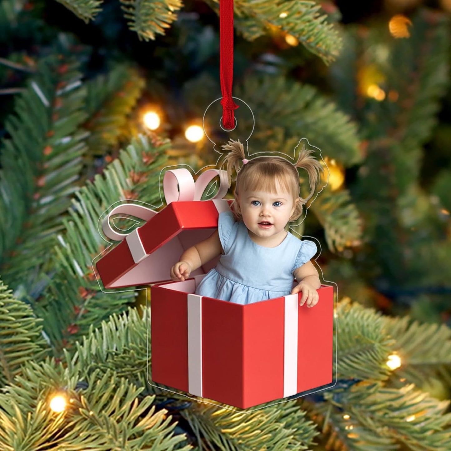 Custom Photo Baby Gift Box Ornament, Personalized Baby Keepsake, Newborn Gift, Baby Shower Decor Acrylic Ornament – Personalized Christmas Tree Decoration, Custom Holiday Keepsake