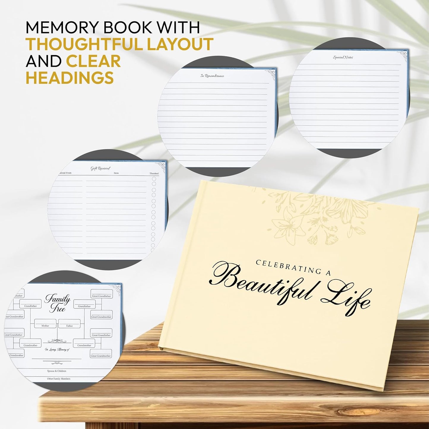 Celebration of Life Guest Book – Funeral Guest Book for Memorial Service | in Loving Memory Sign in Registry | Timeless Hardcover for Condolences and Reception, Beige