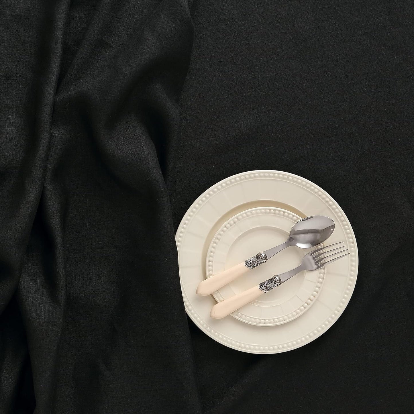 Solino Home Linen Black Tablecloth 60 x 108 Inch - 100% Pure Linen Rectangular Tablecloth - Machine Washable Table Cloth for Fall, Autumn, Halloween, Thanksgiving, Christmas, Holiday - Fete