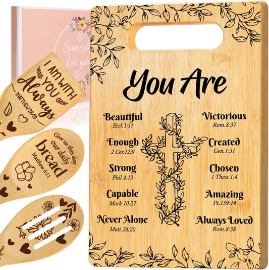 Christian Gifts for Women Birthday Christmas, Inspirational Religious Gifts for Friend Sister Mom Christian Cutting Board Set with Prayers, Religious Spiritual Birthday Gift for Her Women - You Are