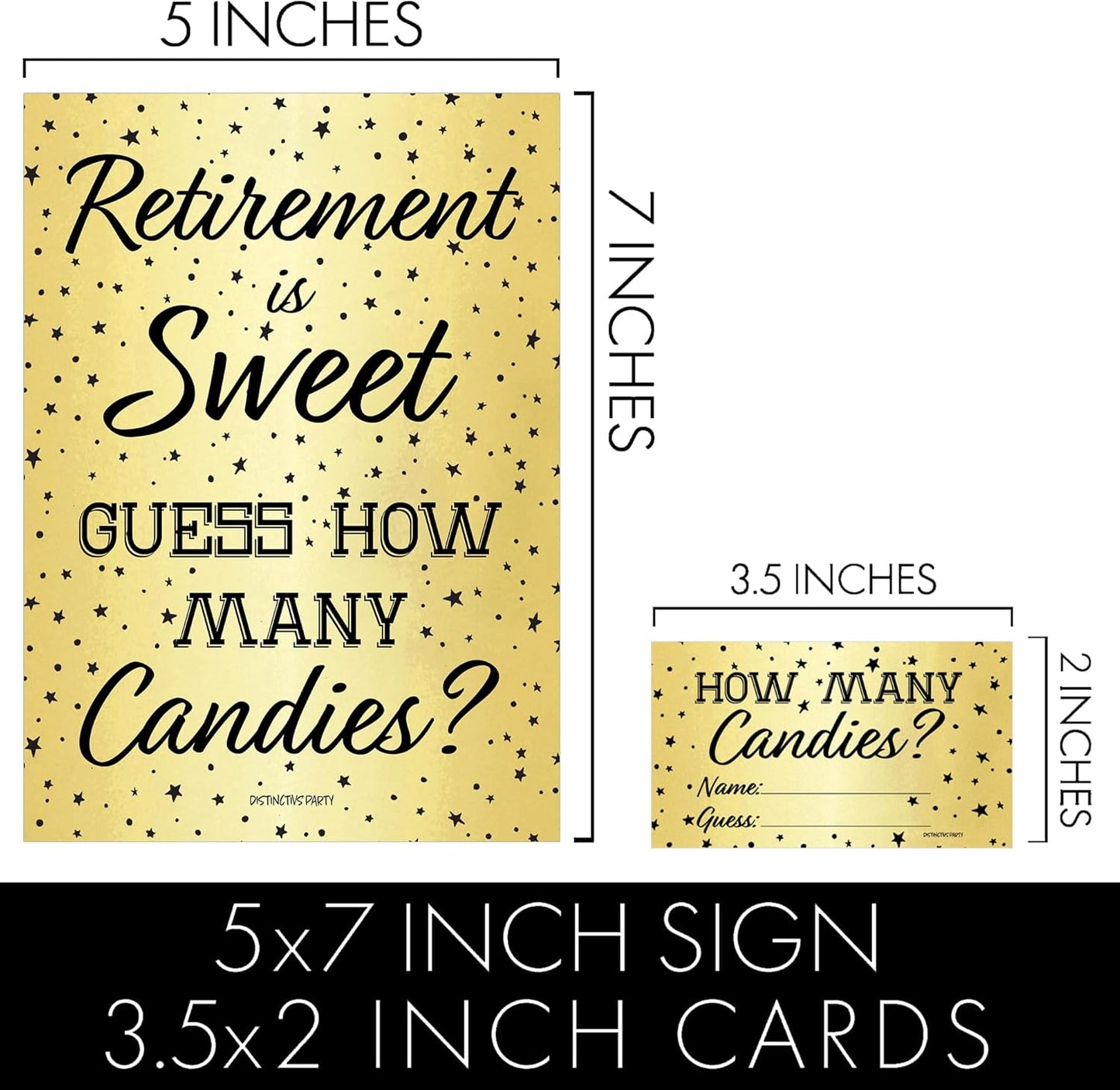 DISTINCTIVS Retirement Party Games - Guess How Many Candies in The Jar Game - 1 Sign and 30 Guessing Cards