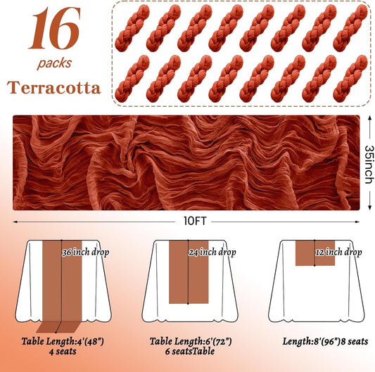 16Pack Terracotta Table Runner 10FT Cheesecloth Table Runner 35x120Inch Long Boho Cheese Cloth Table Runners Rustic Gauze Fall Table Runners for Party Wedding Bridal Shower Baby Shower Decorations
