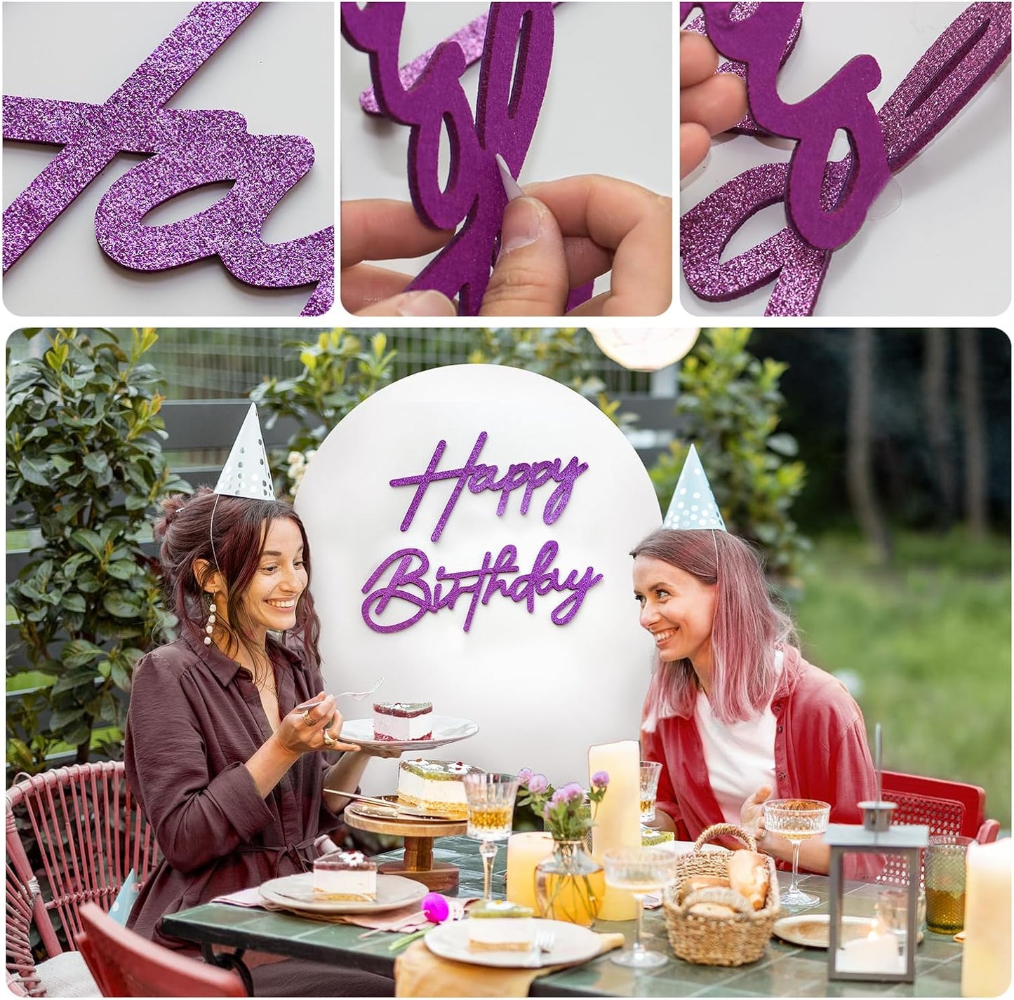 Purple Happy Birthday Sign for Backdrop - Glitter Purple Happy Birthday Letters Felt Sign Remove for Balloon Arch Party Balloon Arch Backdrop Decorations for Birthday Party Baby Shower