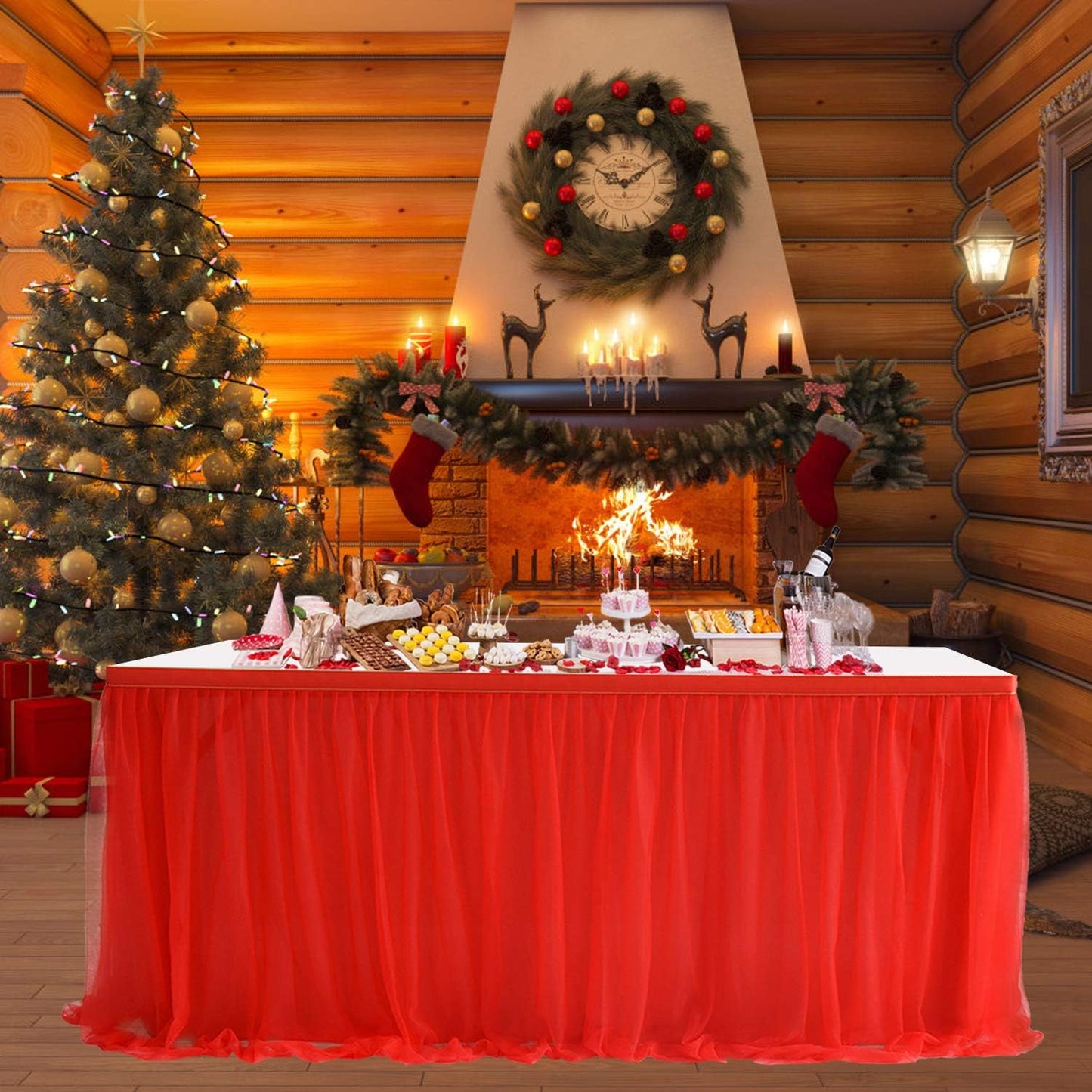 Suppromo 6ft Red Tulle Table Skirt Tutu Table Skirts for Rectangle or Round Tables Red Table Clothes for Christmas Baby Shower Birthday Party Buffet Banquet Decorations(L6(ft)*H 30in)