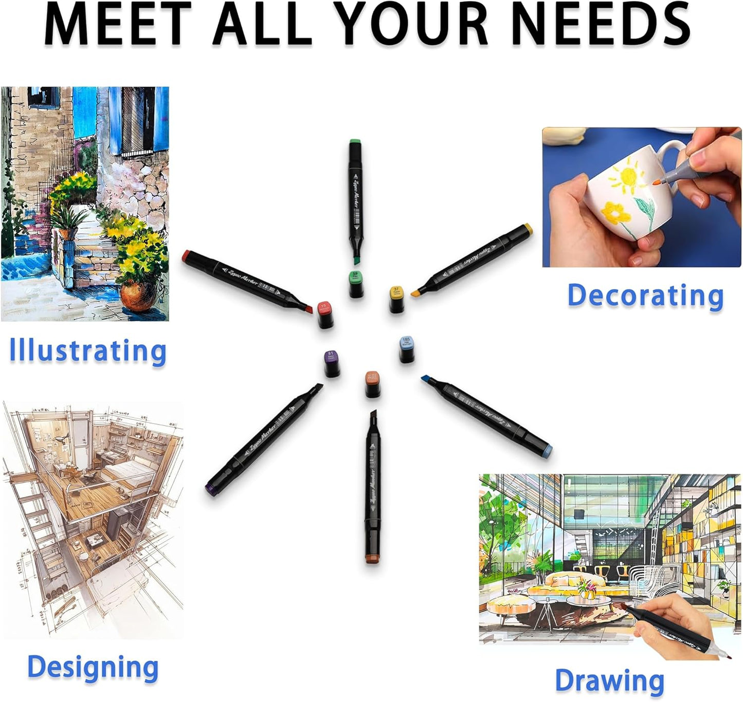 Alcohol Markers Pens,168 Colors Dual Tip Art Marker for Sketching,Drawing with Non-Blending,Coloring,Perfect for Amateurs/Artists,Calligraphy, Animation and Illustration (Fine & Chisel Tip)