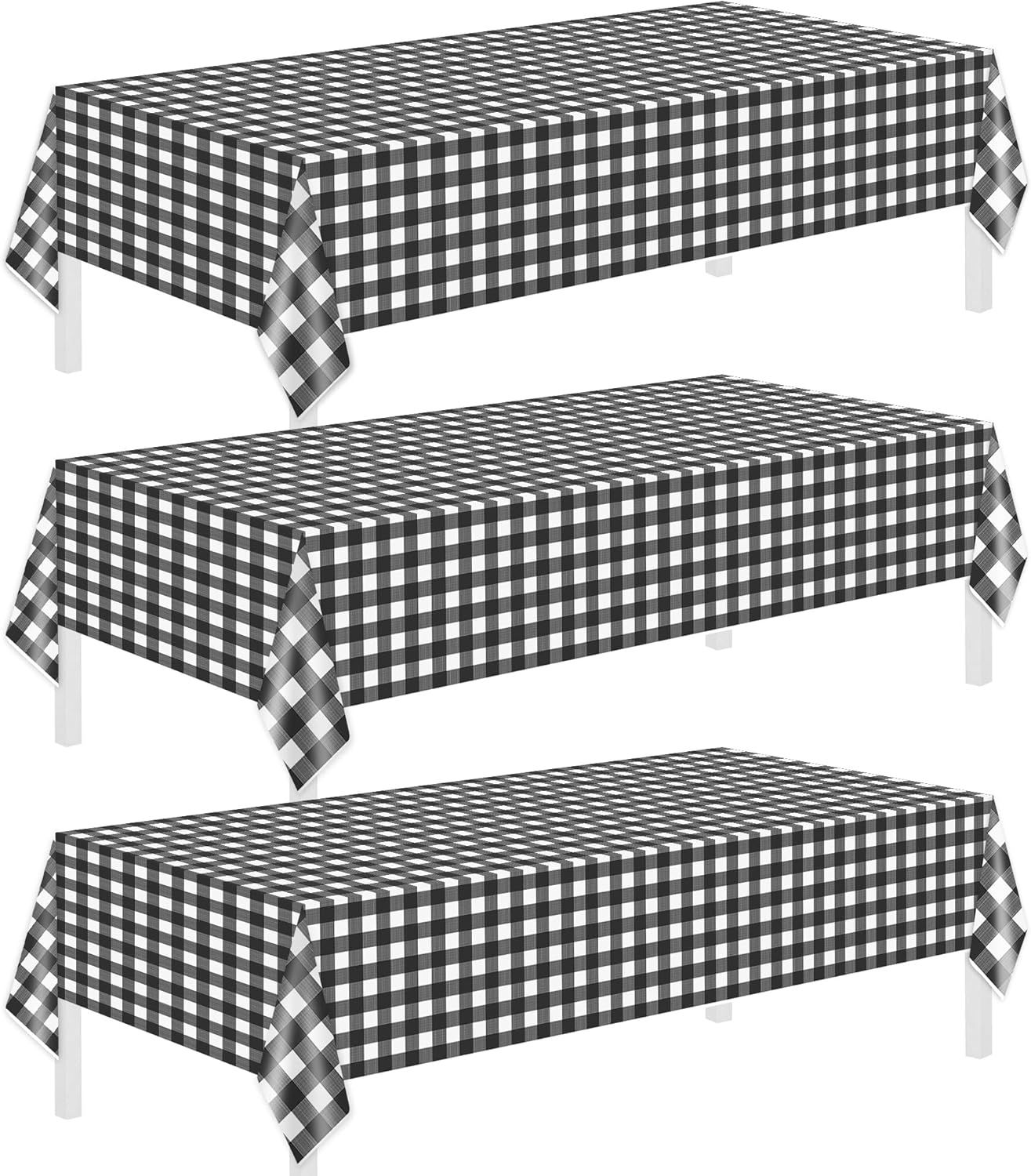 Childom 3 Pack Black and White Checkered Tablecloths 54"x108" Disposable Plastic Table Cloths Buffalo Plaid Tablecloths for Home,Halloween,Picnic Table Covers for Pizza Party,Race Car Birthday Decors