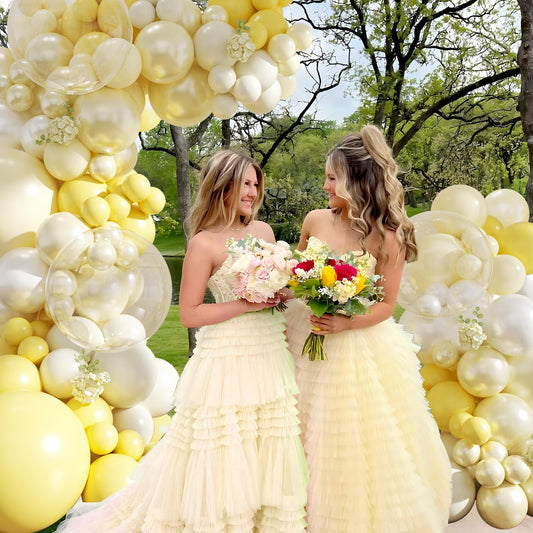 Yellow Balloon Arch Kit 108Pcs Double Stuffed Pearl Yellow Pastel Yellow White Clear Balloons for Bridal Shower Baby Shower Birthday Wedding Engagement Party Decorations
